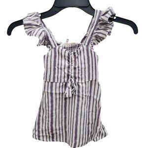 Jessica Simpson Girl's Dusty Purple White Stripe Flowy Sleeveless Ruffle Shirt 6